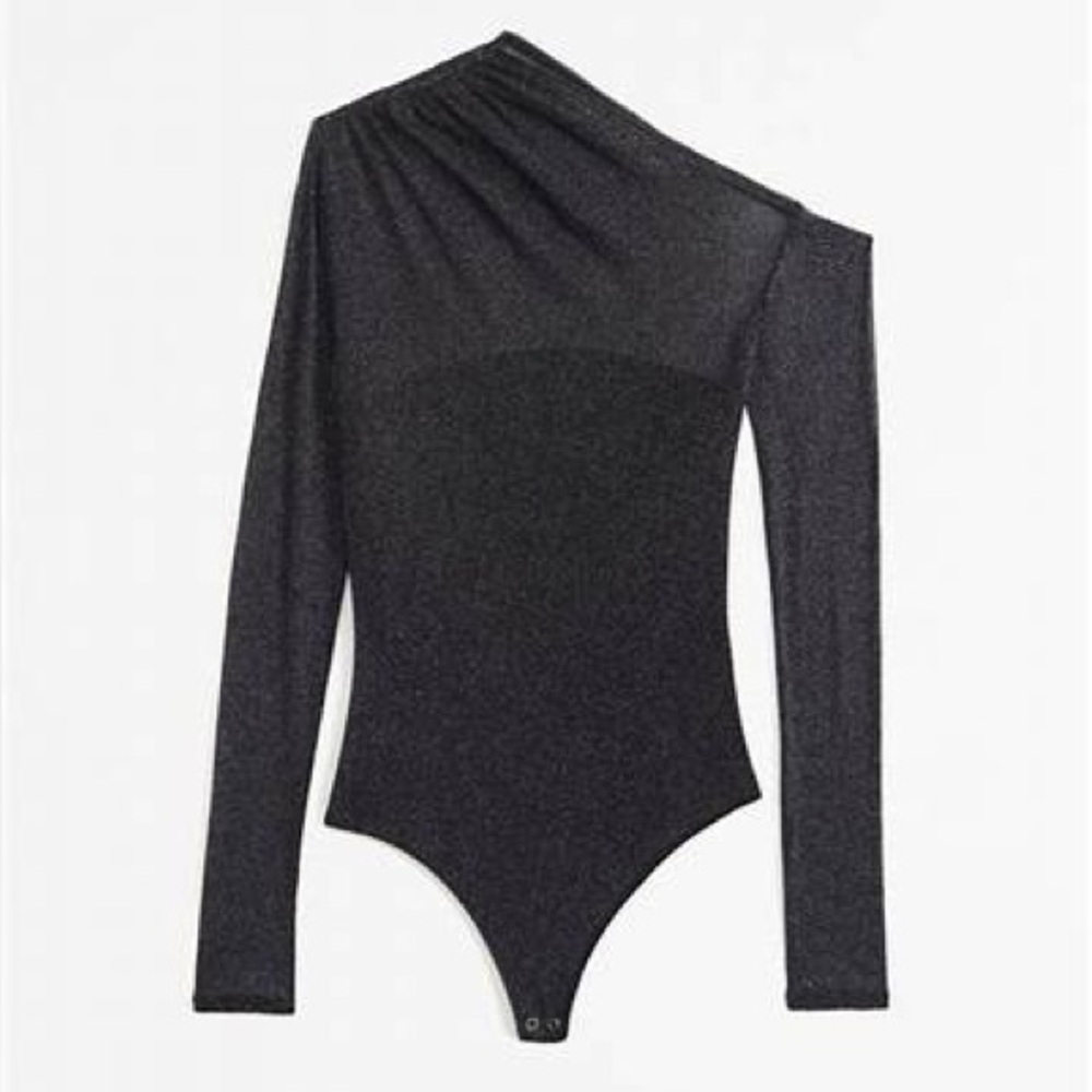 Abercrombie & Fitch Long-Sleeve Lurex Mesh Asymmetrical Bodysuit - NWT!